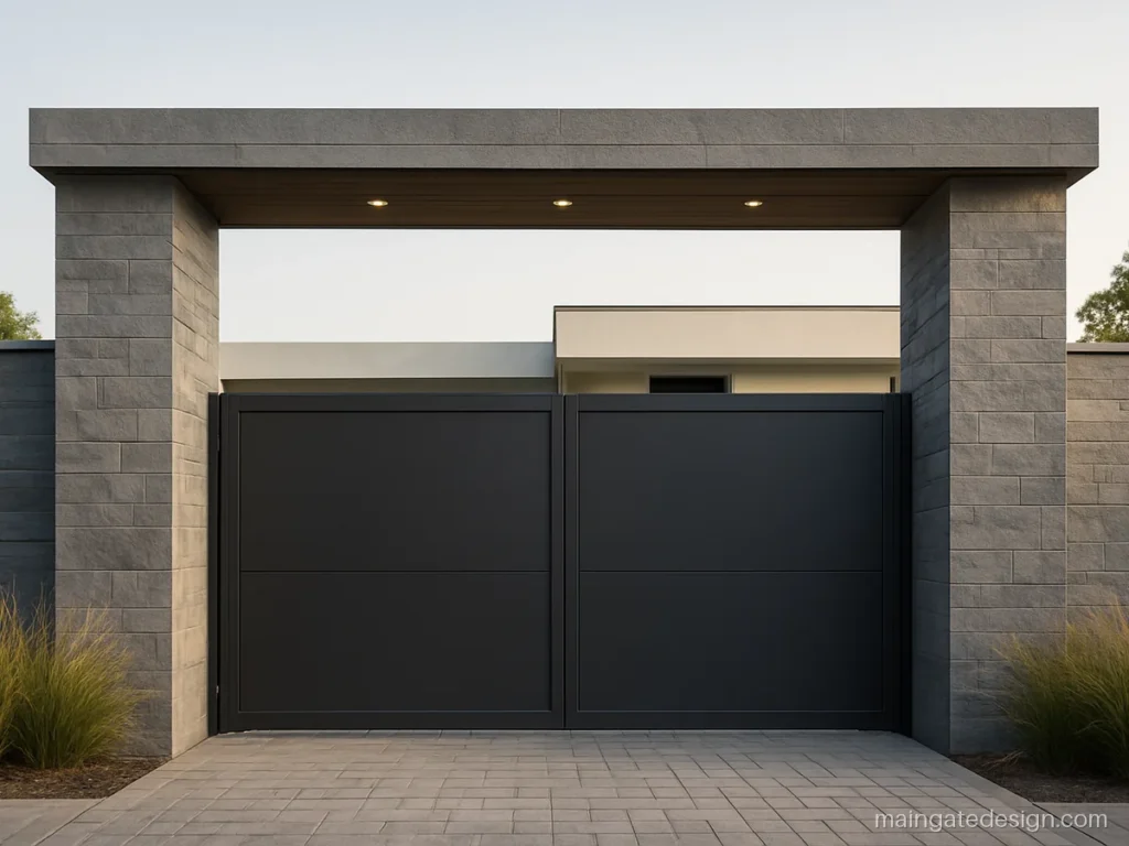 House entrance main gate arch design with a flat beam and stone cladding
