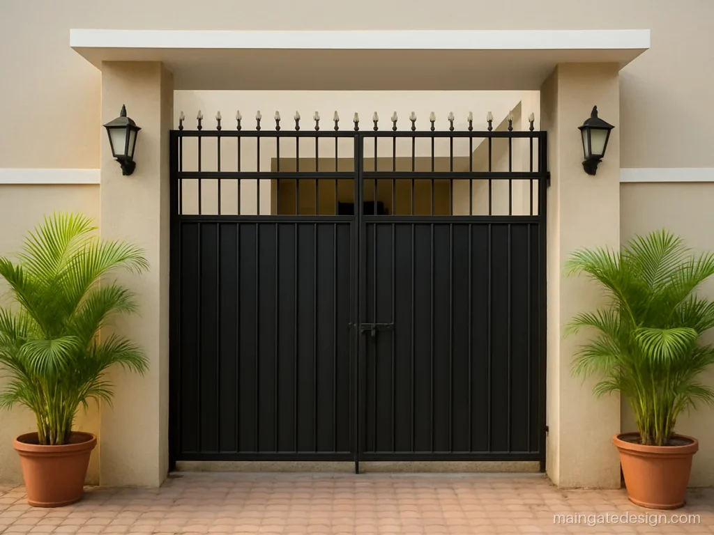 Home main gate upper grill design with fixed vertical bars above the gate