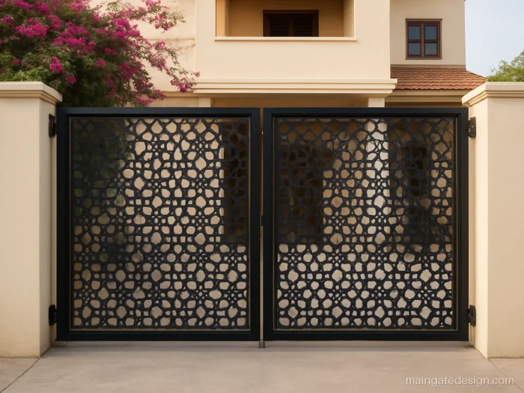 CNC main gate design with Mughal star jali pattern on both leaves