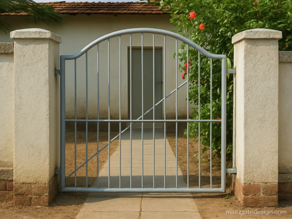 5 feet single leaf main gate in light weight round pipe for a small home