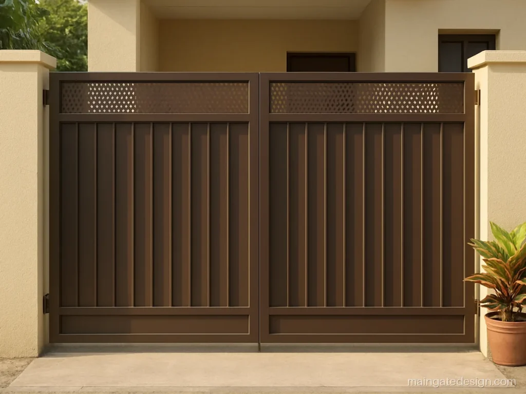 Light weight main gate design with bars below and a thin perforated sheet top