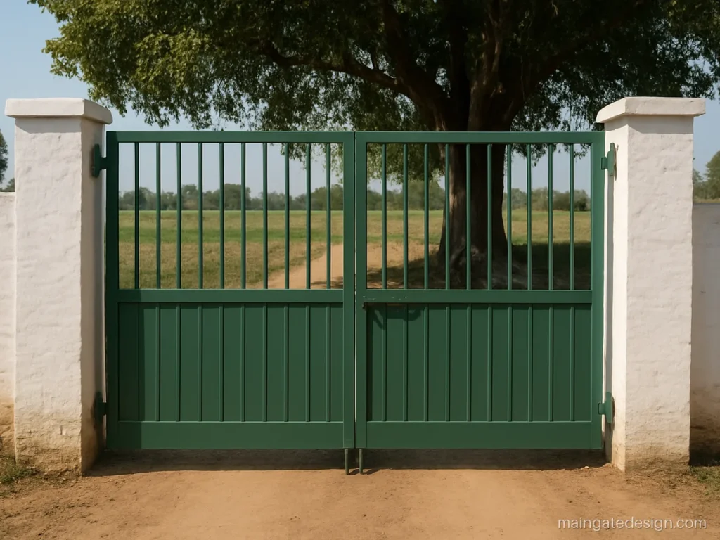 Village main gate 14 feet wide in MS bars and sheet for tractor entry
