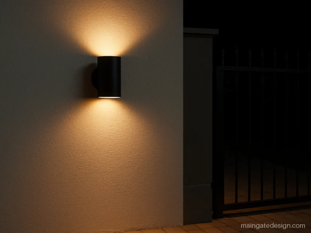Main gate wall light design with a black up and down cylinder light