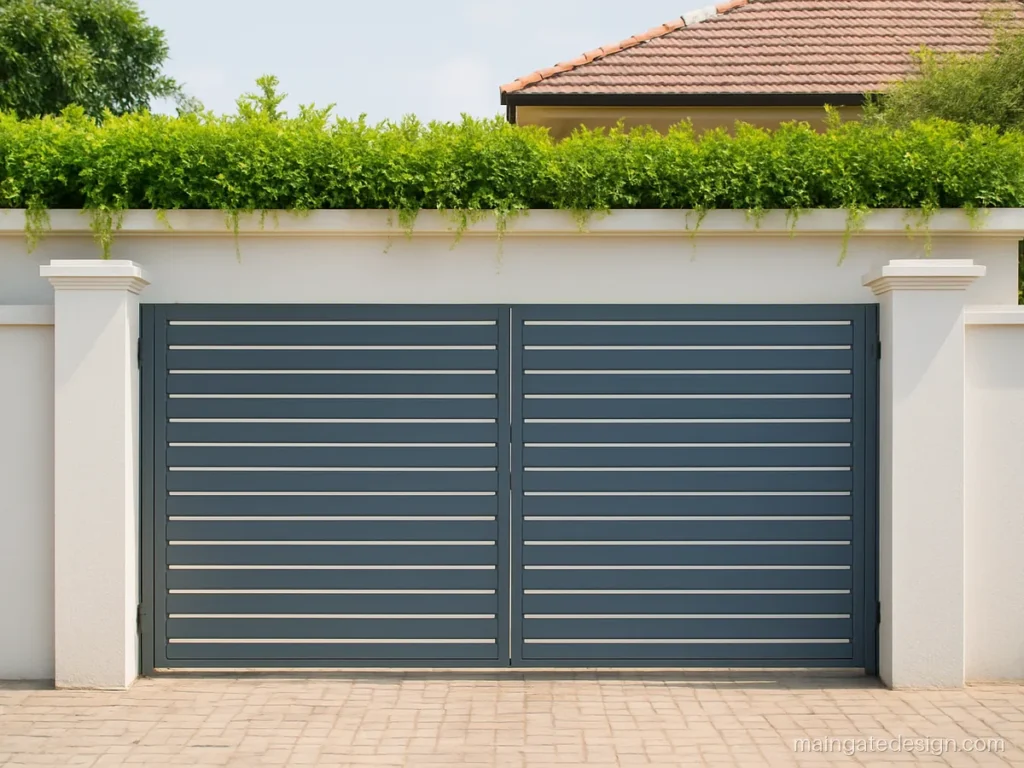 Main gate wall design for home with built in planters along the wall