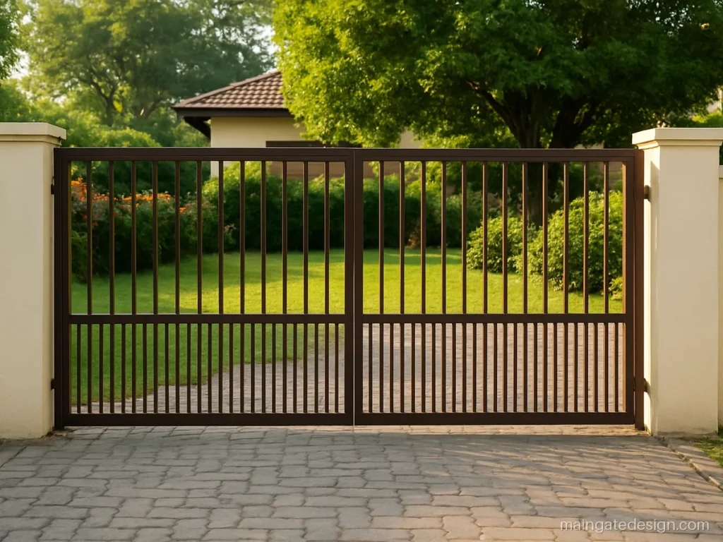 Boundary wall main gate design with low wall and grill on top