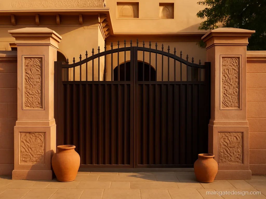 Jodhpur stone main gate design with carved sandstone wall panels