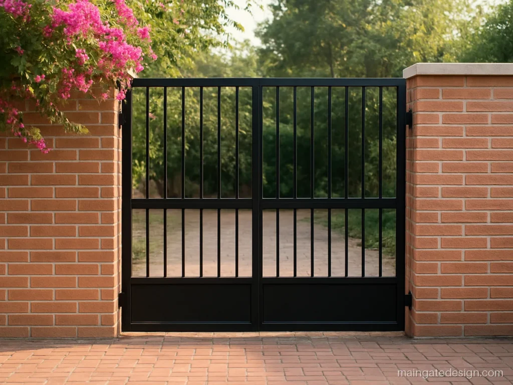Main gate tiles design with terracotta brick tiles on the front wall