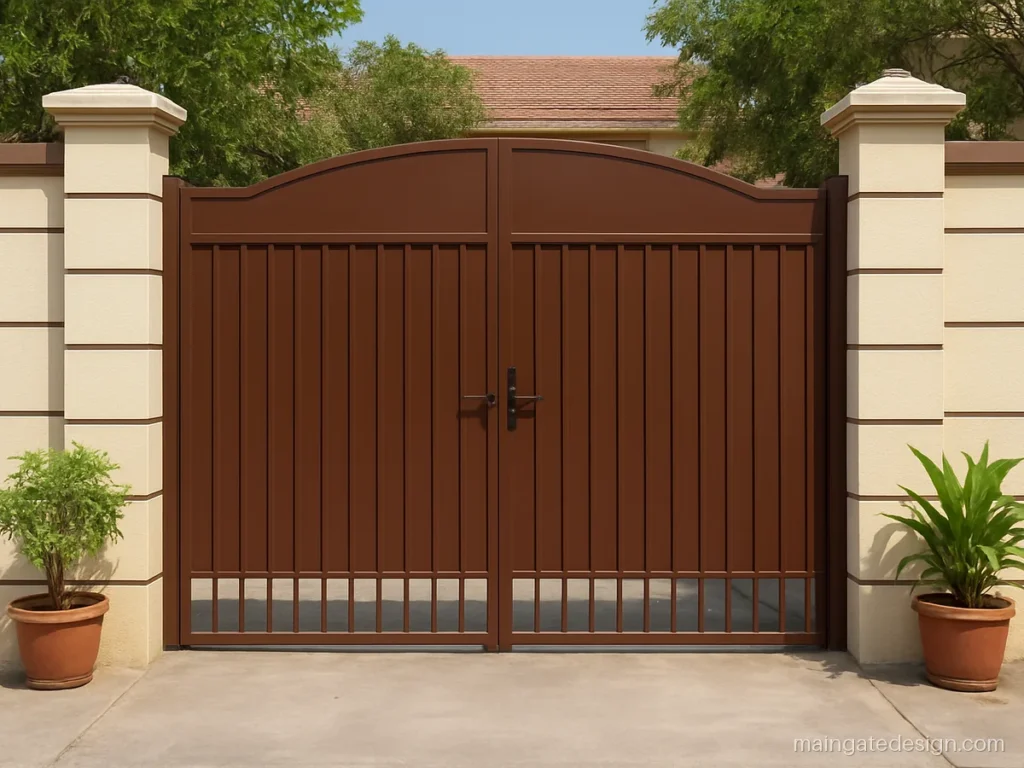 Main gate cement design with plaster groove lines on a cream wall