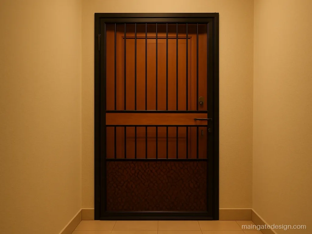Main door gate design for flat with one and a half leaf and laser cut panel
