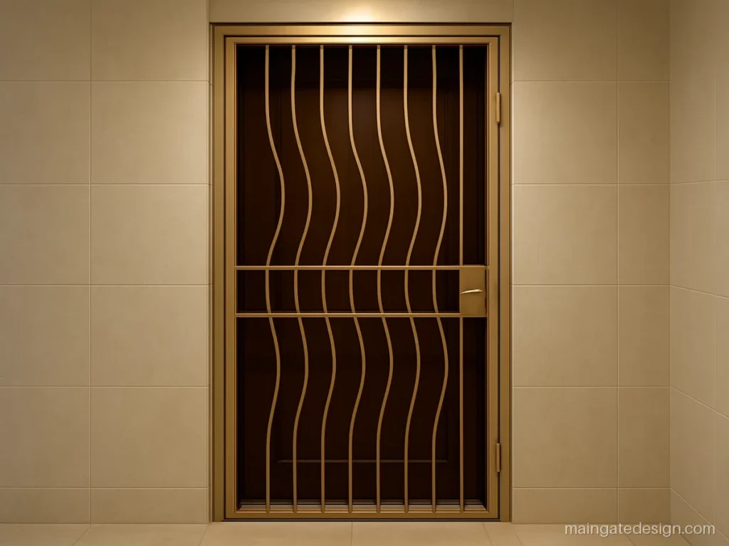 Safety grill gate design for main door of a flat with wave pattern bars