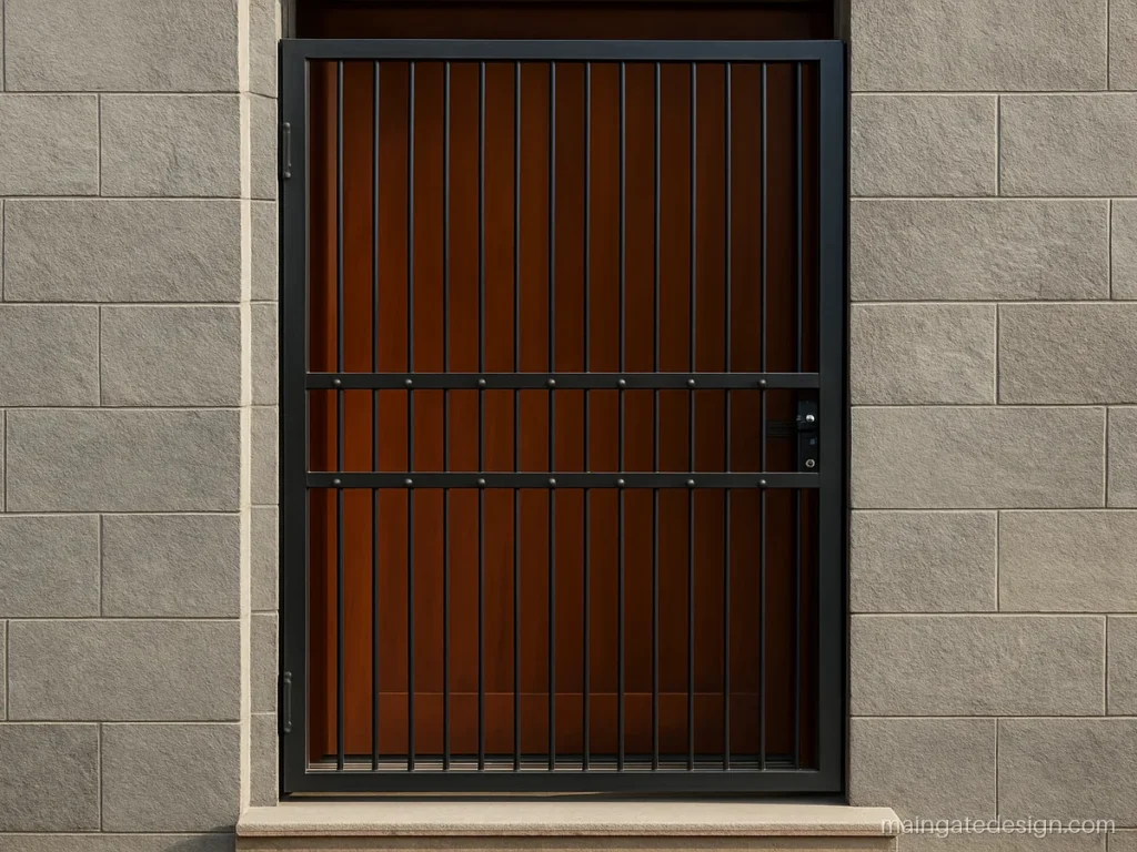 House iron gate design main door with a single leaf of vertical flat strips