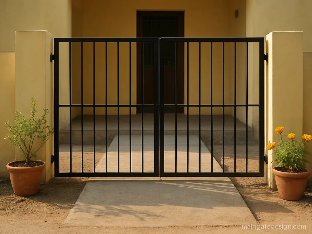 Main gate simple iron gate design with plain vertical square bars in black