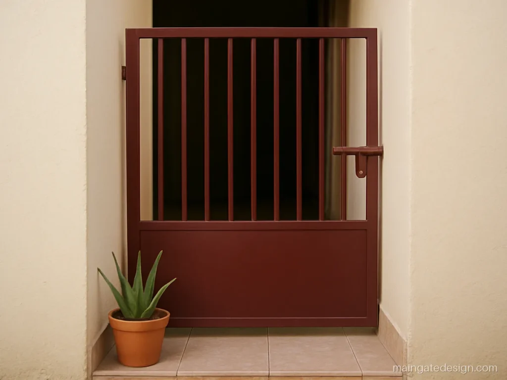 Small main gate design for home with a single leaf for a narrow plot