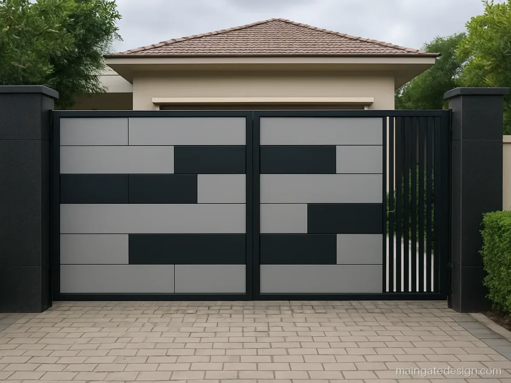Two-tone modern MS main gate design with grey and black panels