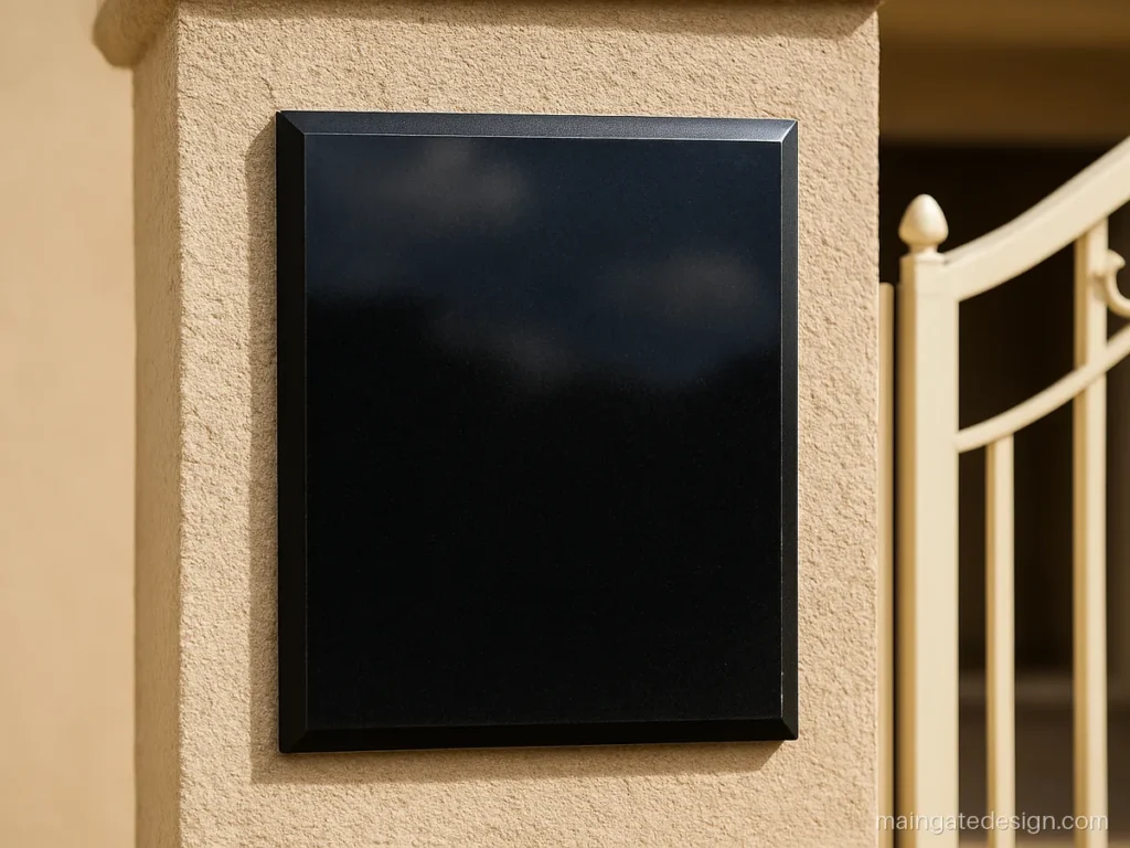 Granite name plate design for main gate in polished black granite
