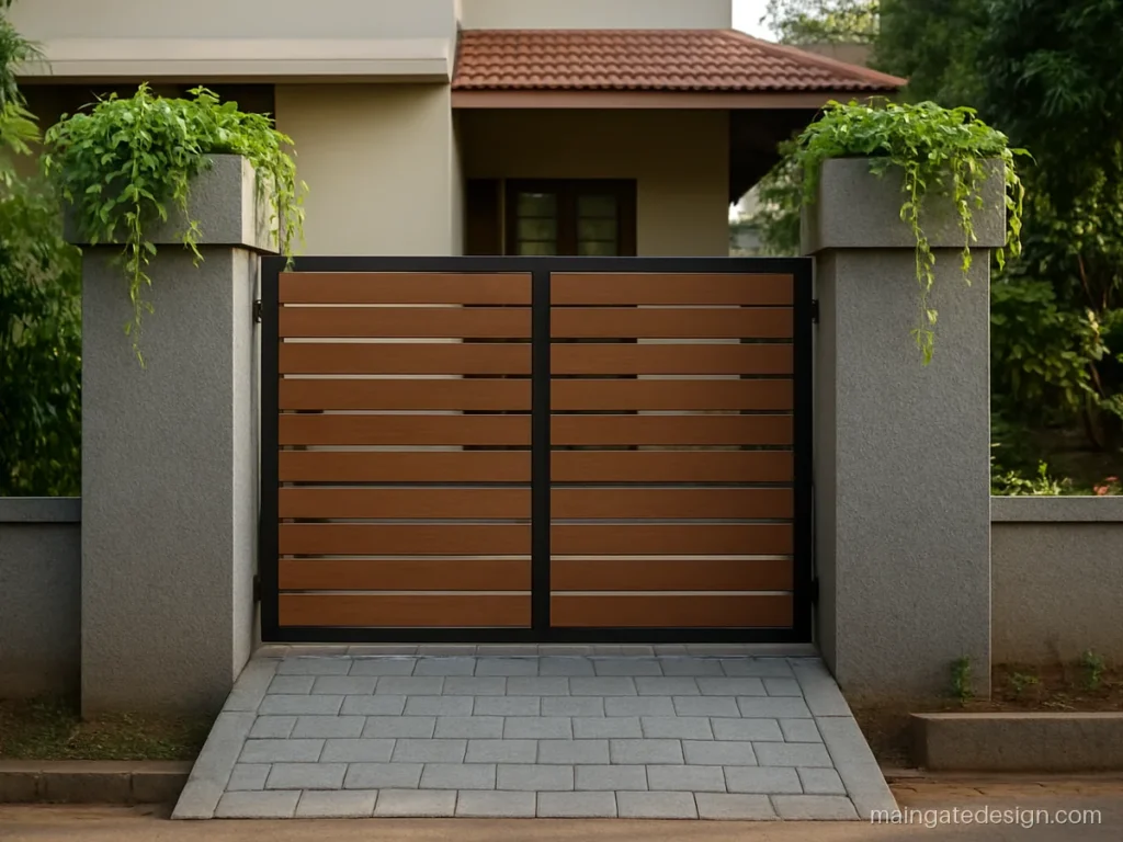 Modern main gate pillar top design with a built-in planter box on top