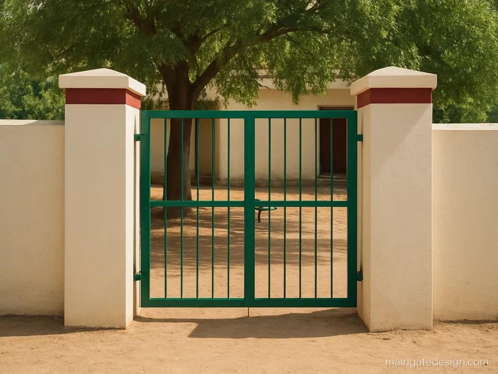 Simple main gate pillar design in cement plaster with a painted band