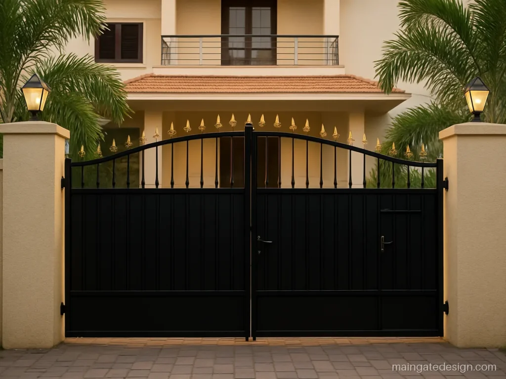 10 feet main gate design with a wicket door built into one leaf