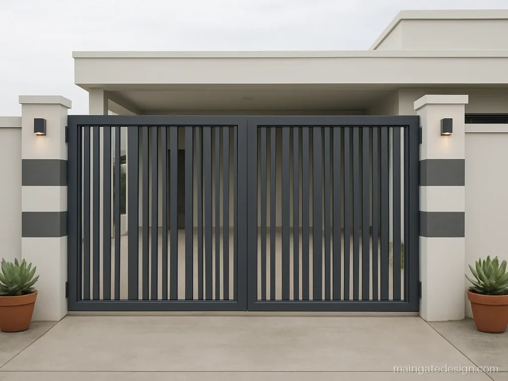 10 feet main gate design with mixed vertical pipes for a modern home