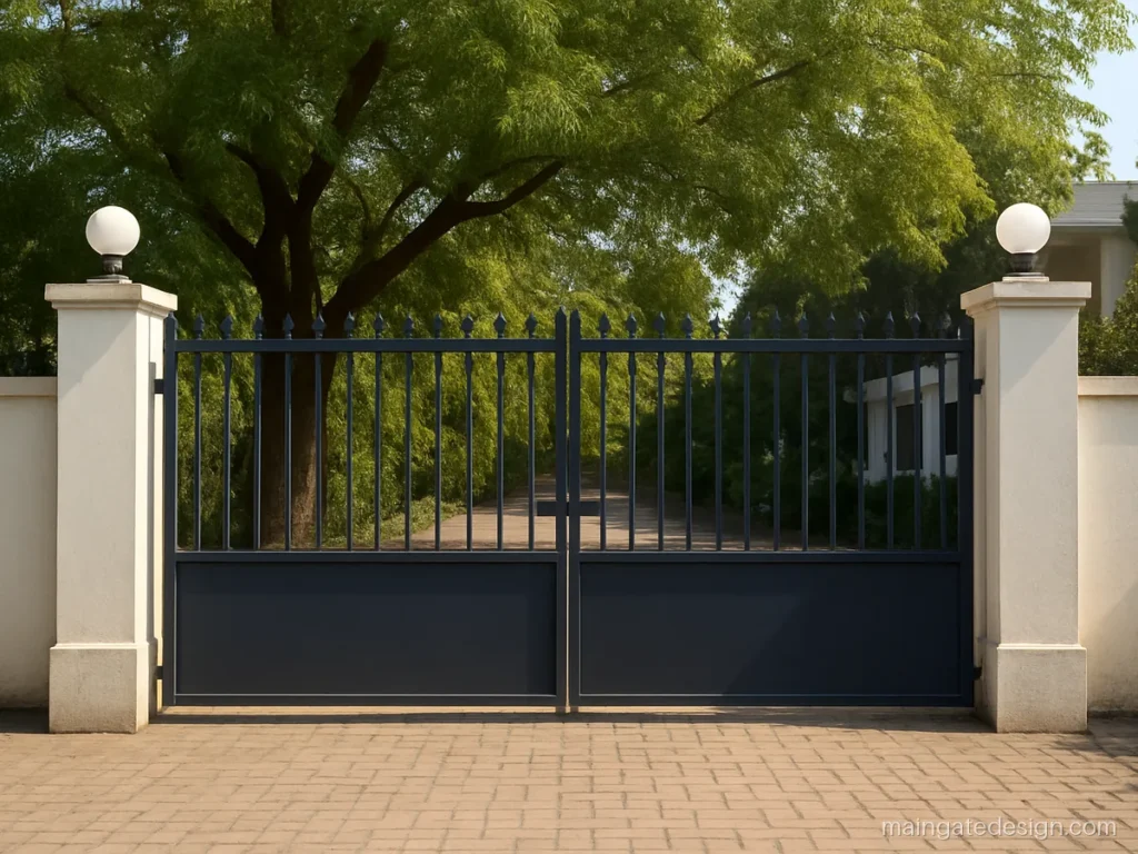 12 feet main gate design for home with bars and a sheet bottom