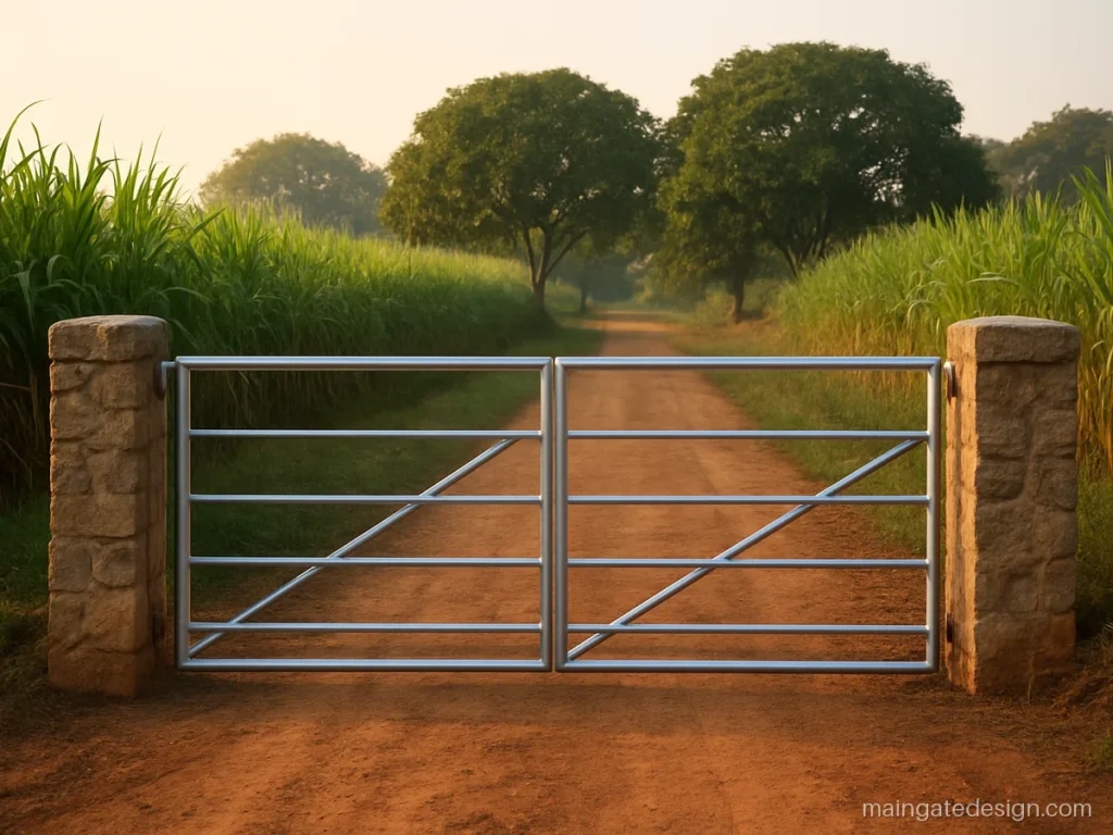 14 feet main gate design iron for a farm house with diagonal braces