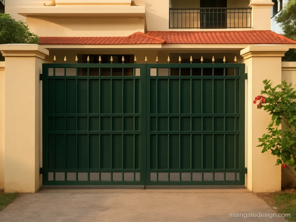 77 main gate design iron, a 7 x 7 ft square gate with panels