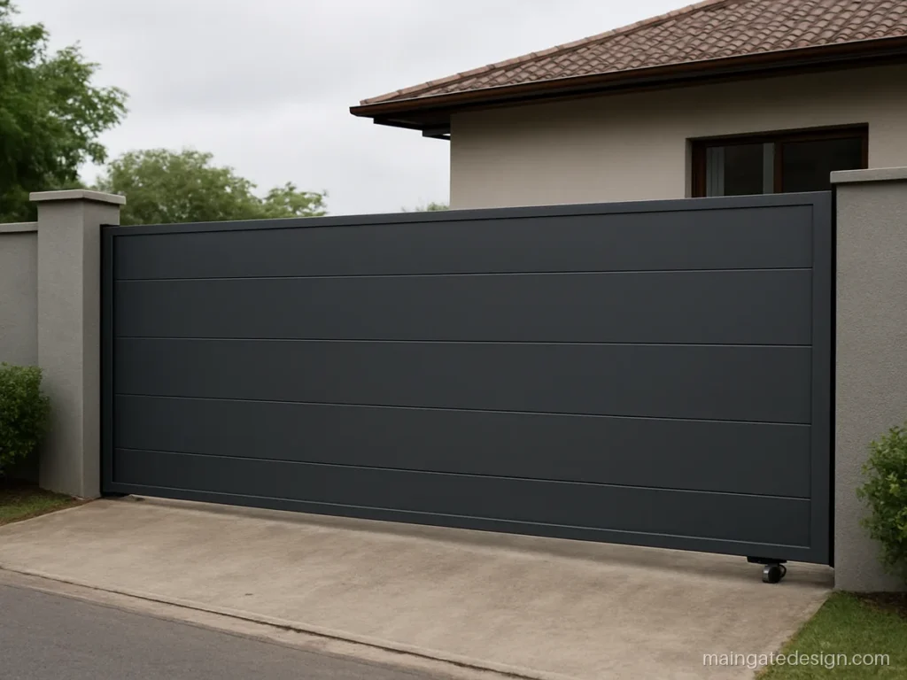 Cantilever sliding gate design for main gate in charcoal sheet with no floor track
