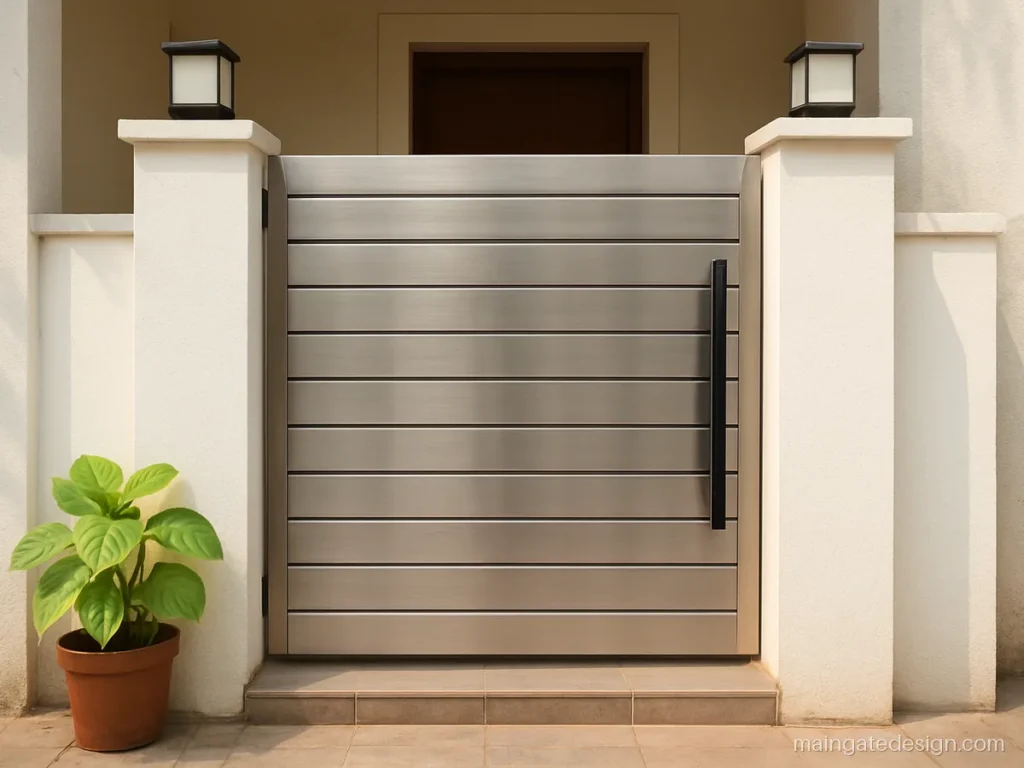 Modern single steel gate design for a narrow house front