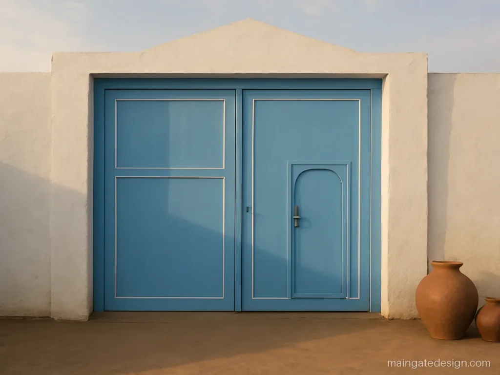 Village main gate design with small wicket door for daily walking in
