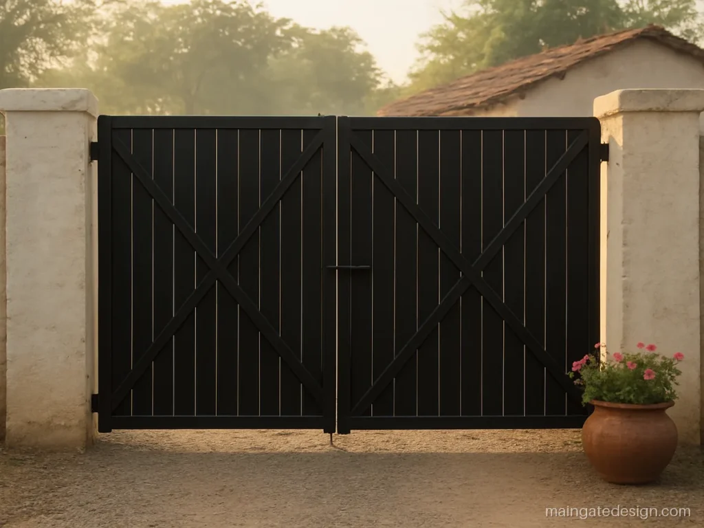 Simple village house main gate design with flat strips and cross bracing