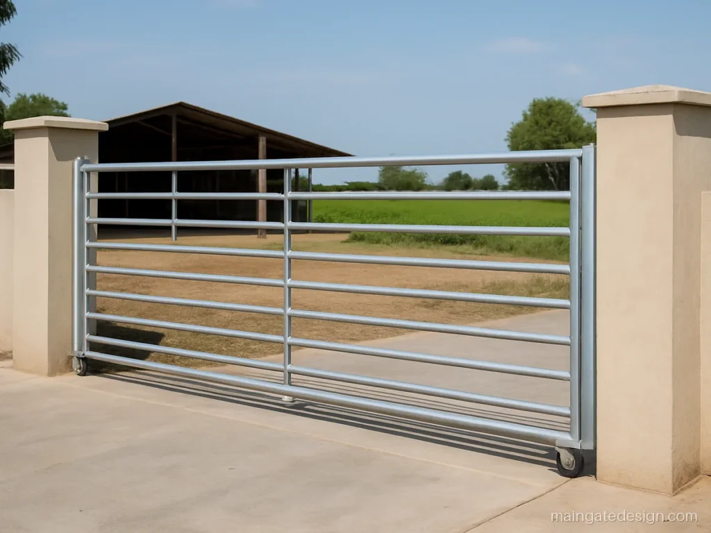 Main gate design in village with a sliding pipe gate for tractors