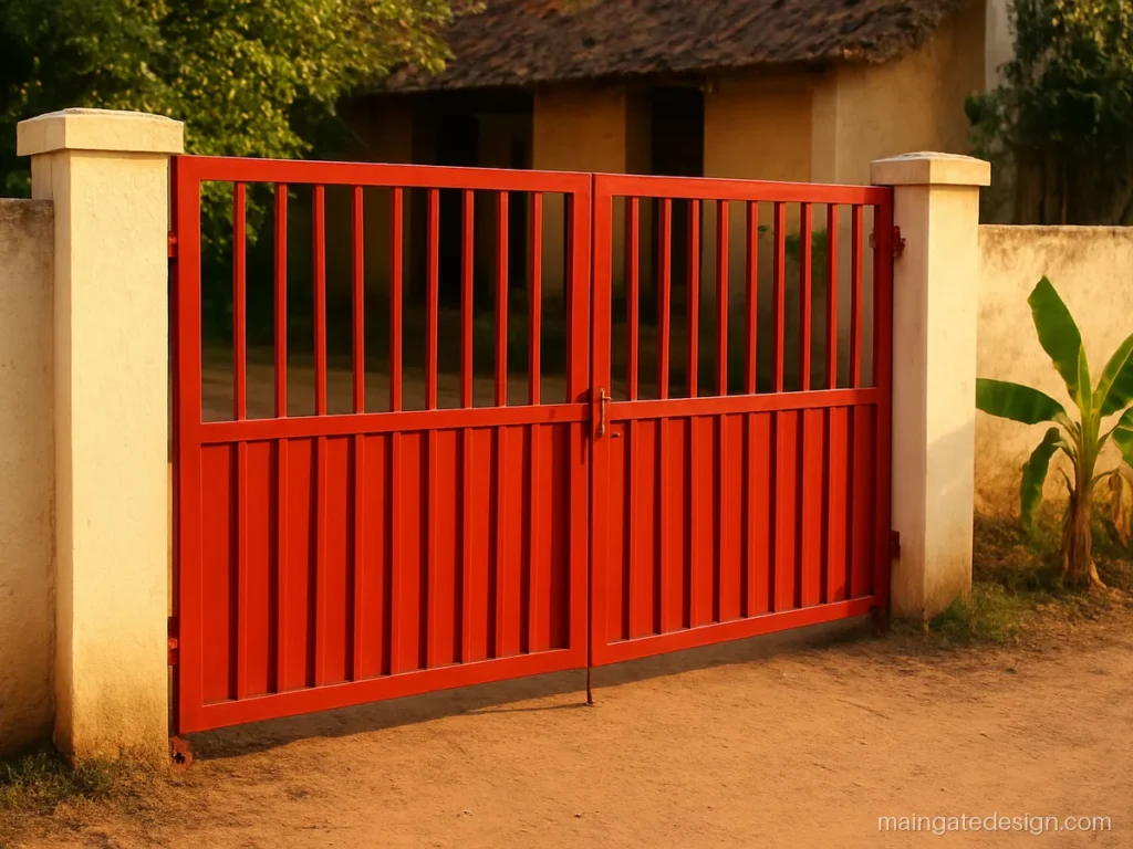 Simple village main gate design with three folding leaves for wide entry